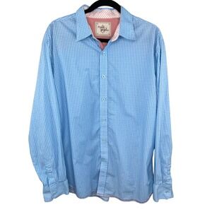 Age of Wisdom Button Down Shirt Mens XL Blue Geometric Pattern Cotton Artsy